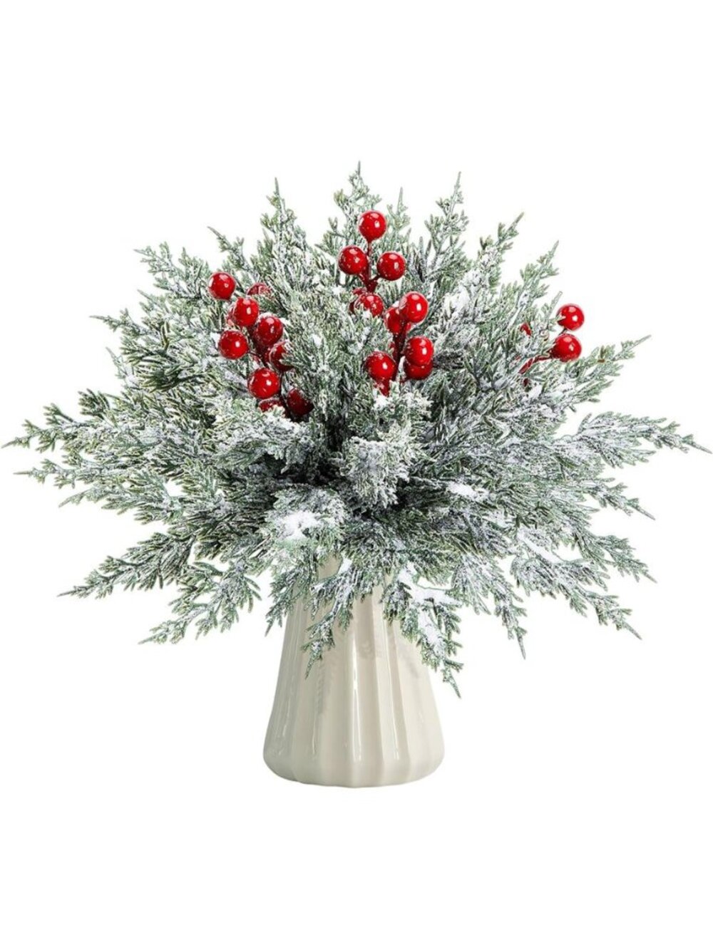 Artificial Christmas Snow Pine Branches Red Berry